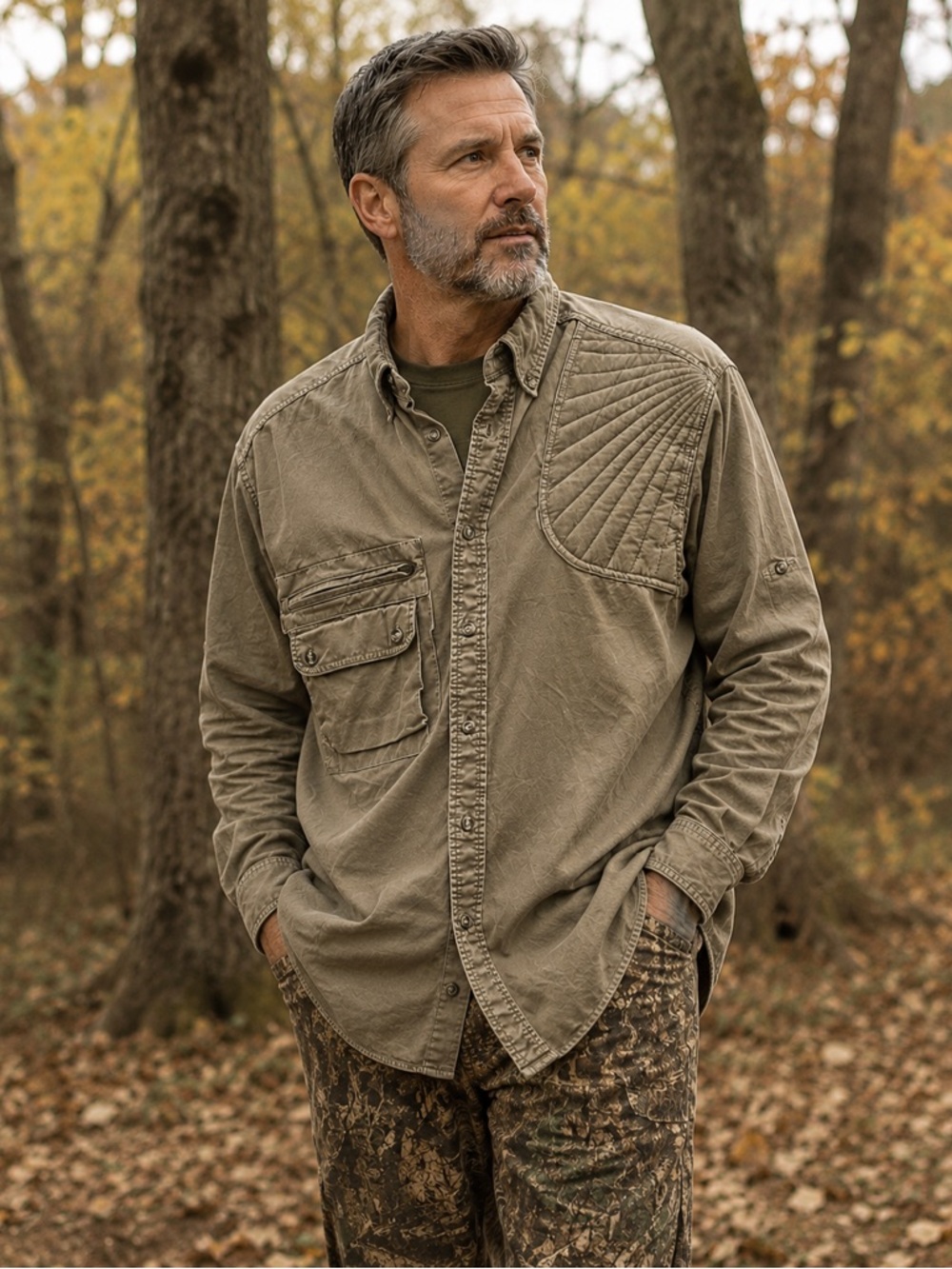 TAG Safari left handed Hunter khaki long sleeve button shirt XL
